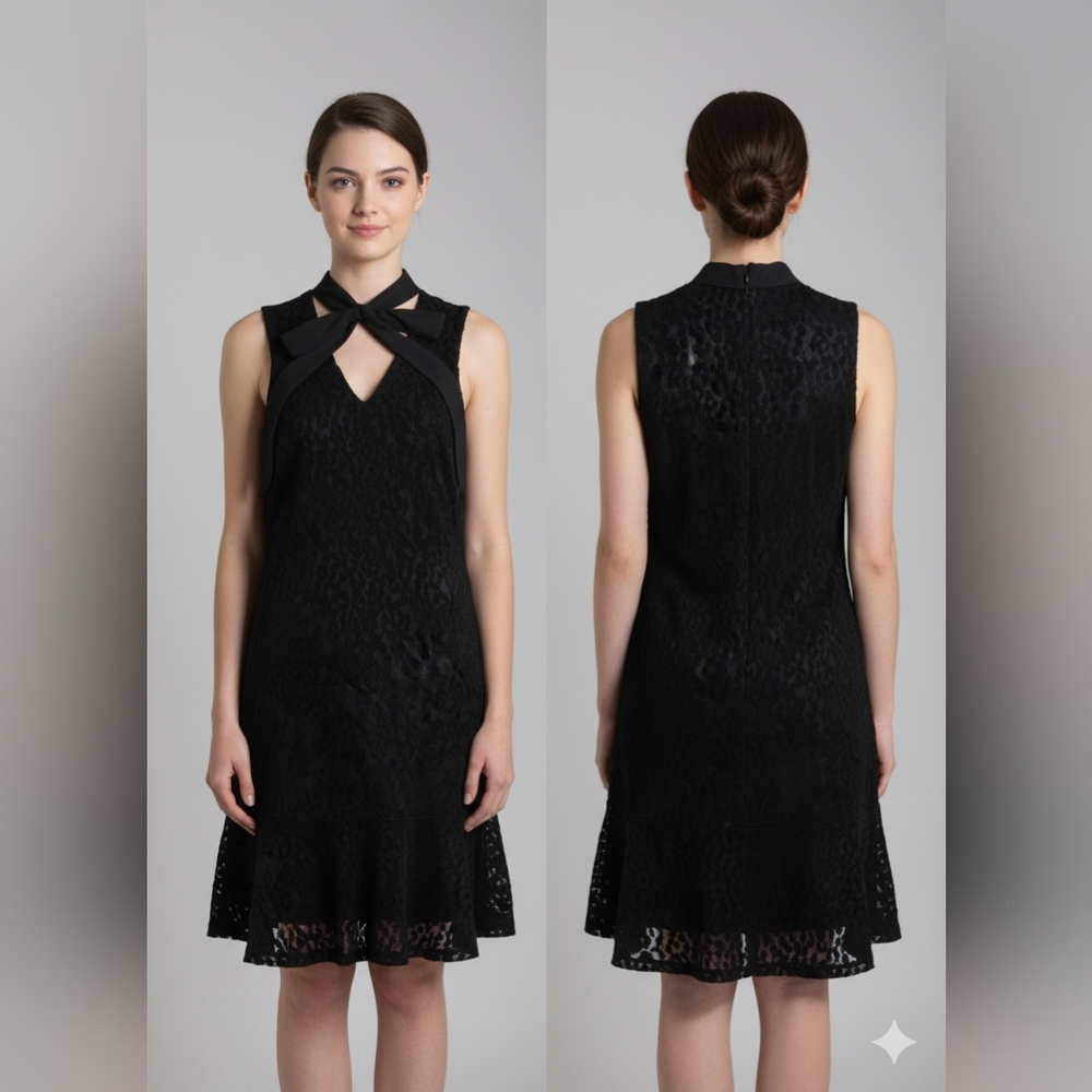 KARL LAGERFELD PARIS LITTLE SOPHISTICATED BLACK  CUTOUT VELVET LACE DRESS SIZE 4
